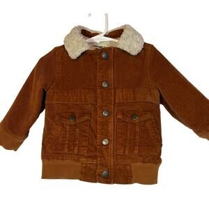 Genuine Kids OshKosh Corduroy Sherpa Lined Snap Button Jacket Rust Brown Sz 12M